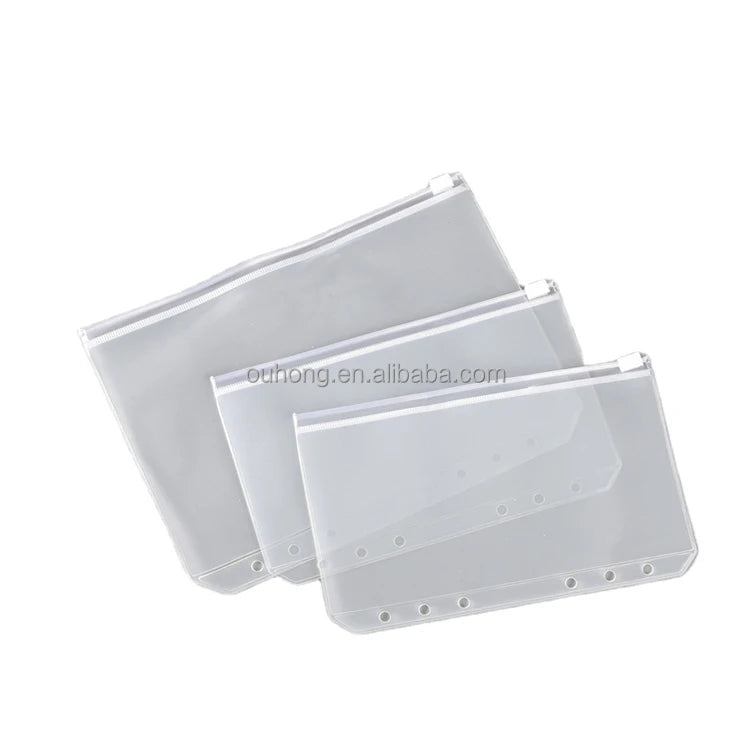 Hot Selling Transparent Pockets Filing Bags 6 Holes Binder Zipper Folders Loose Leaf Pouch Bag for A6 6-ring Notebook