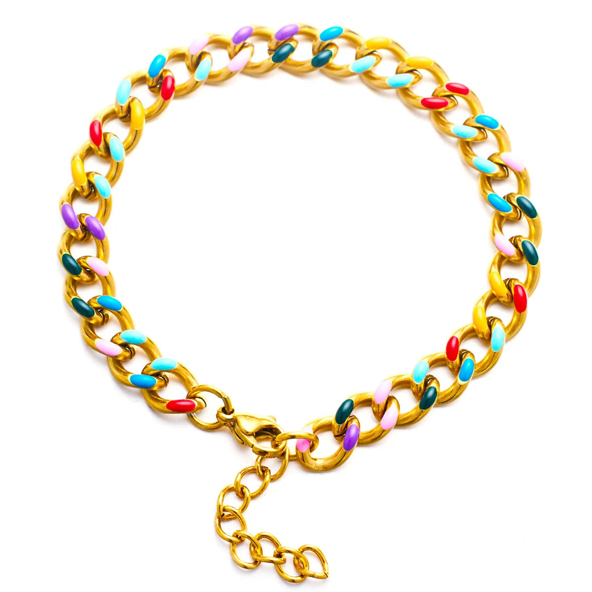 Colorful Chain Necklace Bracelet Set Fashion Waterproof Stainless Steel Enamel Drop Oil Jewelry Summer Personality Bracelet