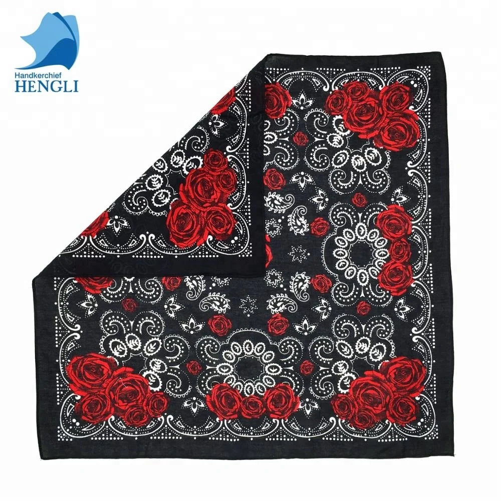 Multifunctional Headband Print Fabric Cotton Custom Black Rose Bandana