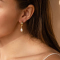 EManco Fashion Fine Jewelry Gold Plated Earrings Stainless Steel Dainty Fresh Water Pearl Pendant Earring Hoop Women