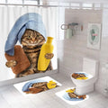 XinLan Customized Bathroom Curtain Colorful Funny Polyester Cat Shower Curtain and Bath Mat