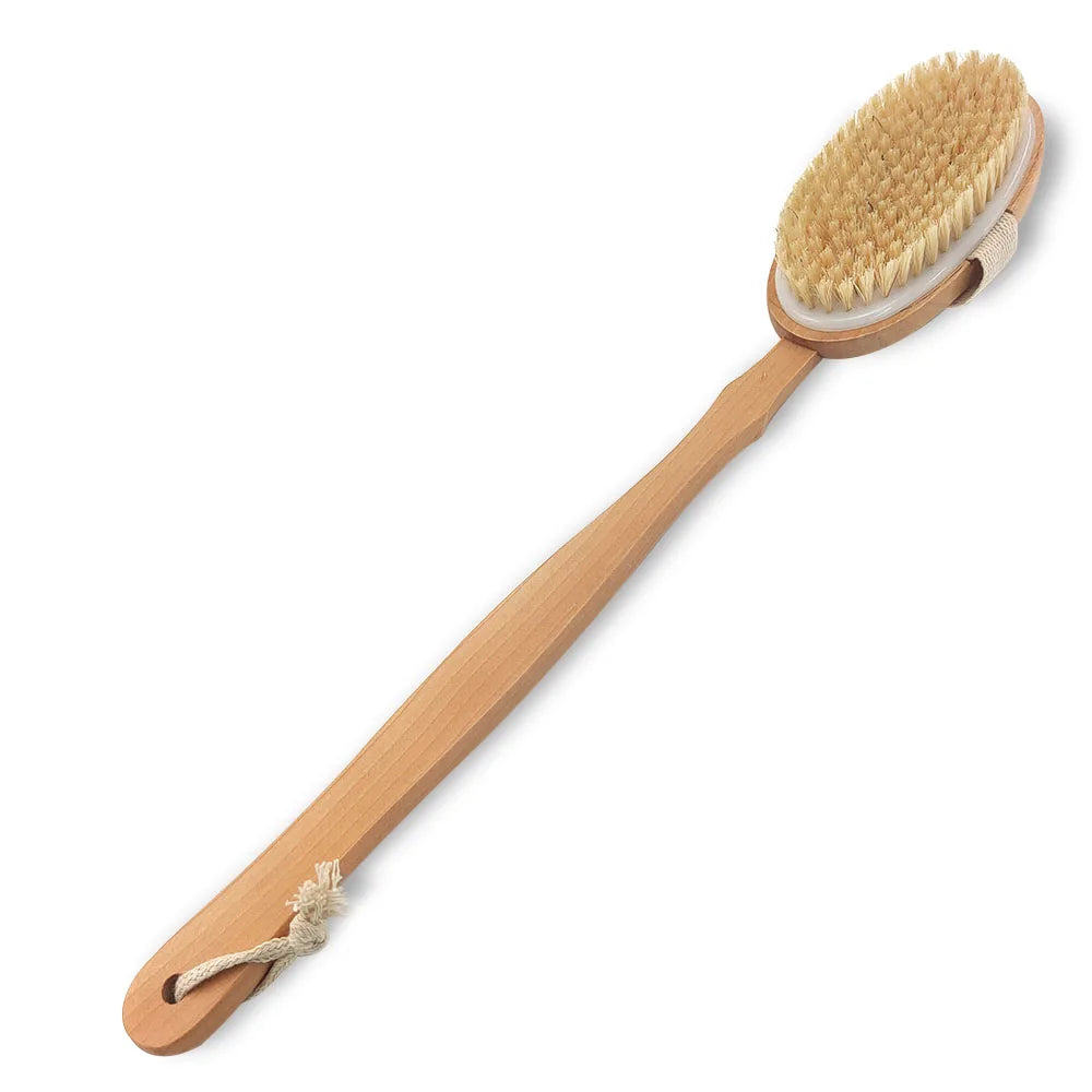 Vbatty Wholesale Price Bath Brush Wooden Long Handle Boar Bristle Brush for Bath Back Cleaning 41*6.5cm