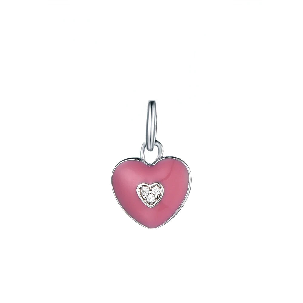 New 925 Sterling Silver Charm Custom Pink Enamel  Heart Pendant Charm Jewelry Making