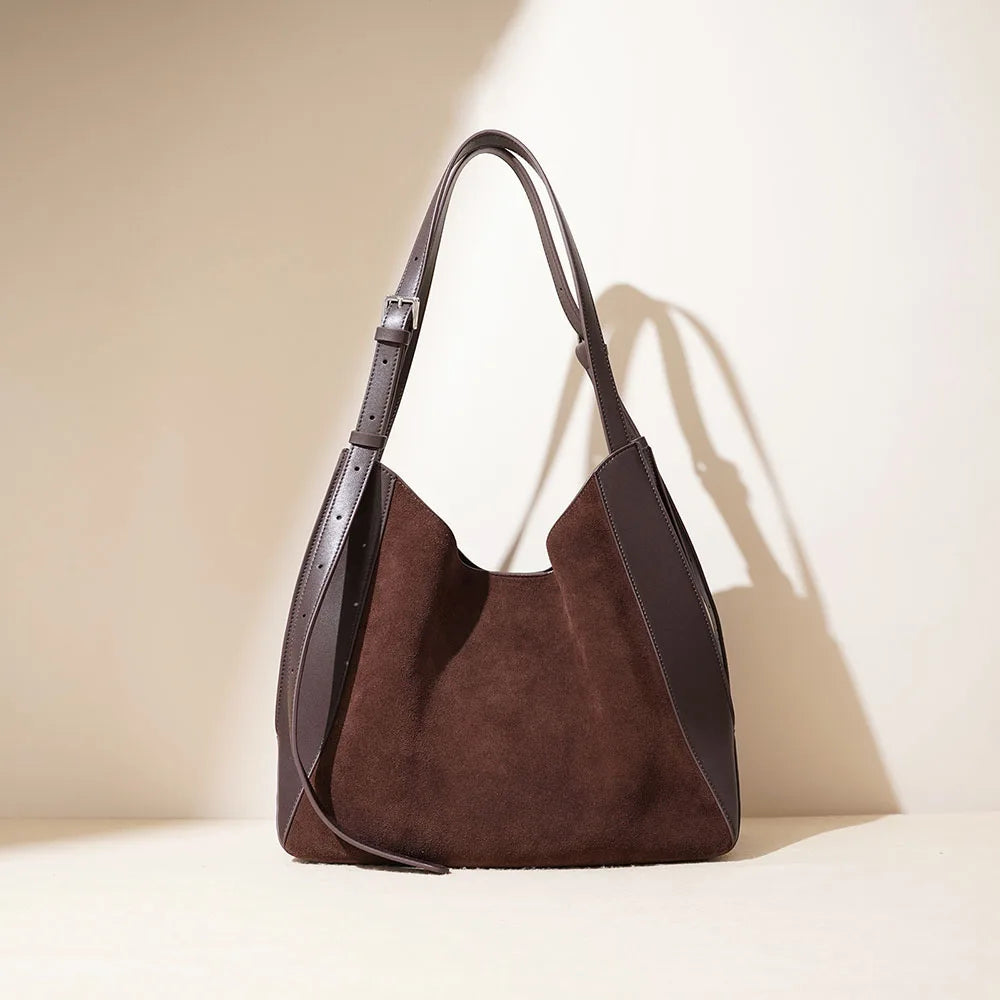 Handbag Manufacture Custom Women's Brown Genuine Leather Suede Shoulder Tote Bag Ladies Crossbody Handbags Purse