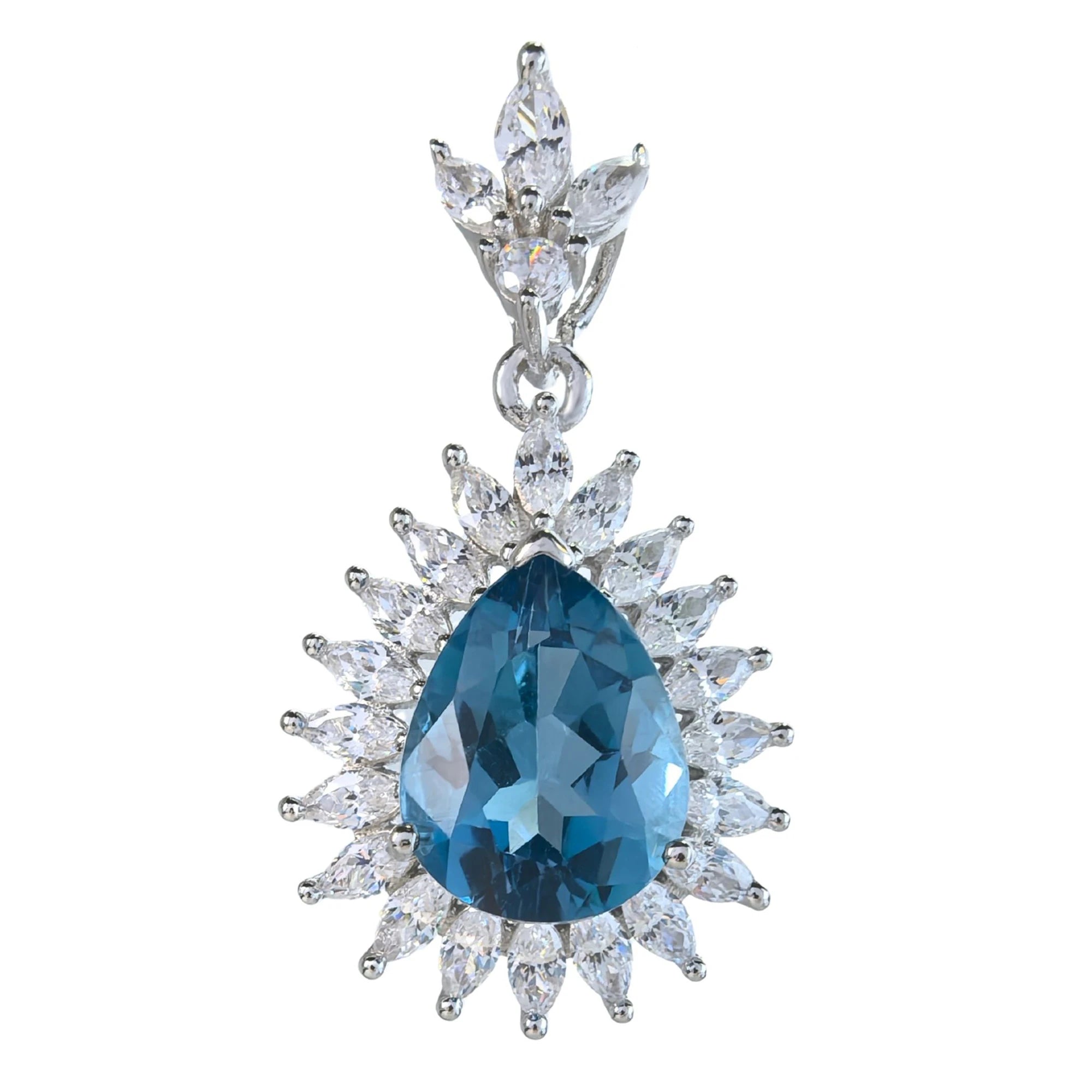 Sparkling Rhodium-Plated 925 Sterling Silver London Blue Topaz Pendant Anniversary Gift for Women Natural Charm Pendants