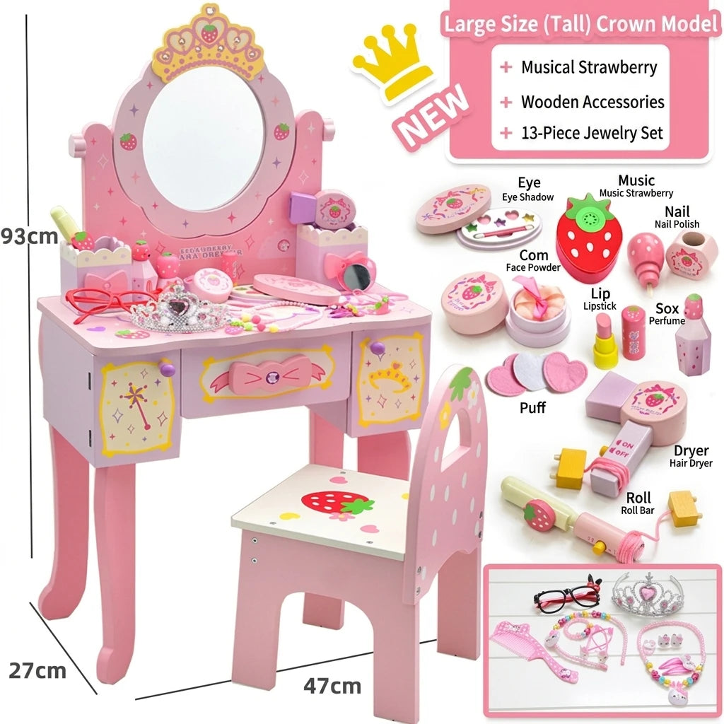 Hot Selling Durable Wooden Simulation Dressing Desk Dresser Furniture Toys for Girls' Holiday Birthday Gift
