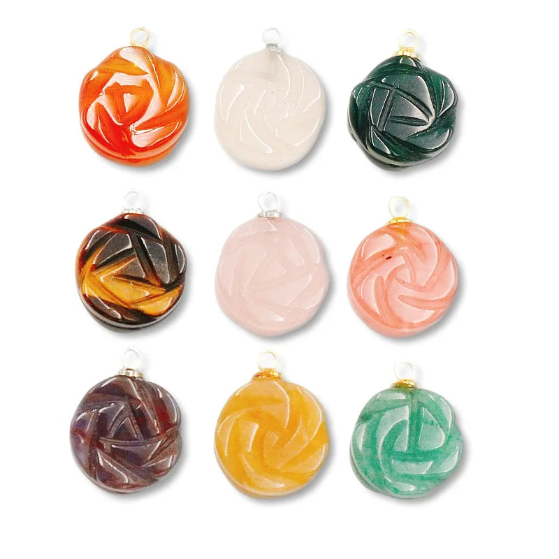 Flower Natural Crystal Stone 18mm Pendant Carved Rose Pedant Gemstone Rose for Jewelry Making