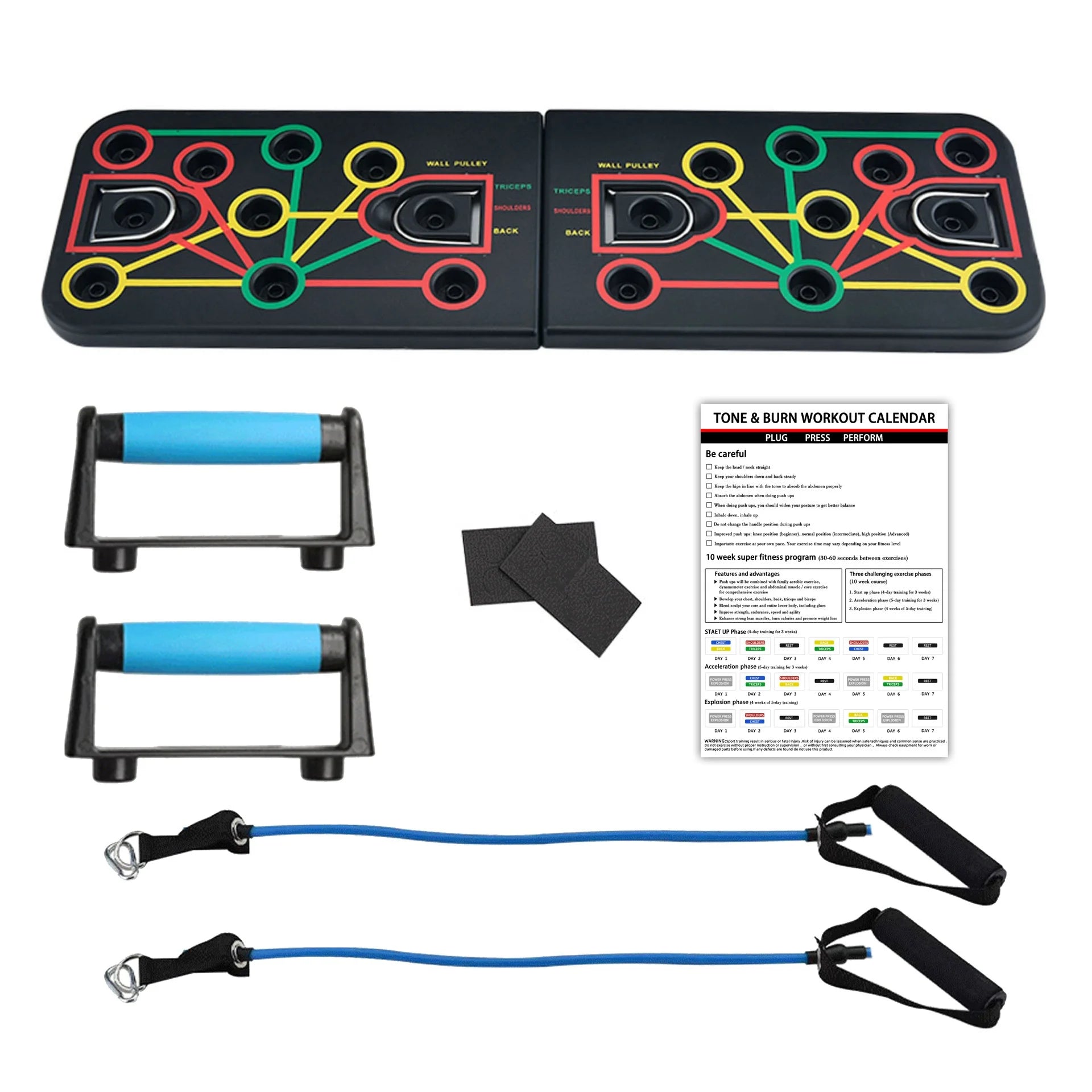 CEHNGMO SPORTS Direct Foldable Push up Board Multifunction 14 in 1 Fitness Power Push up Rack Board with Resistance Bands