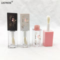 Cute Unique Pink White Cap Empty Square Shape Tube for Makeup Lip Gloss Private Label Plastic Containers Bottle With Big Wand