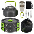 Lightweight Pot Set with Mini Stove and Fork-spoon Set Suitable for Backpacking  Hiking and Picnics.