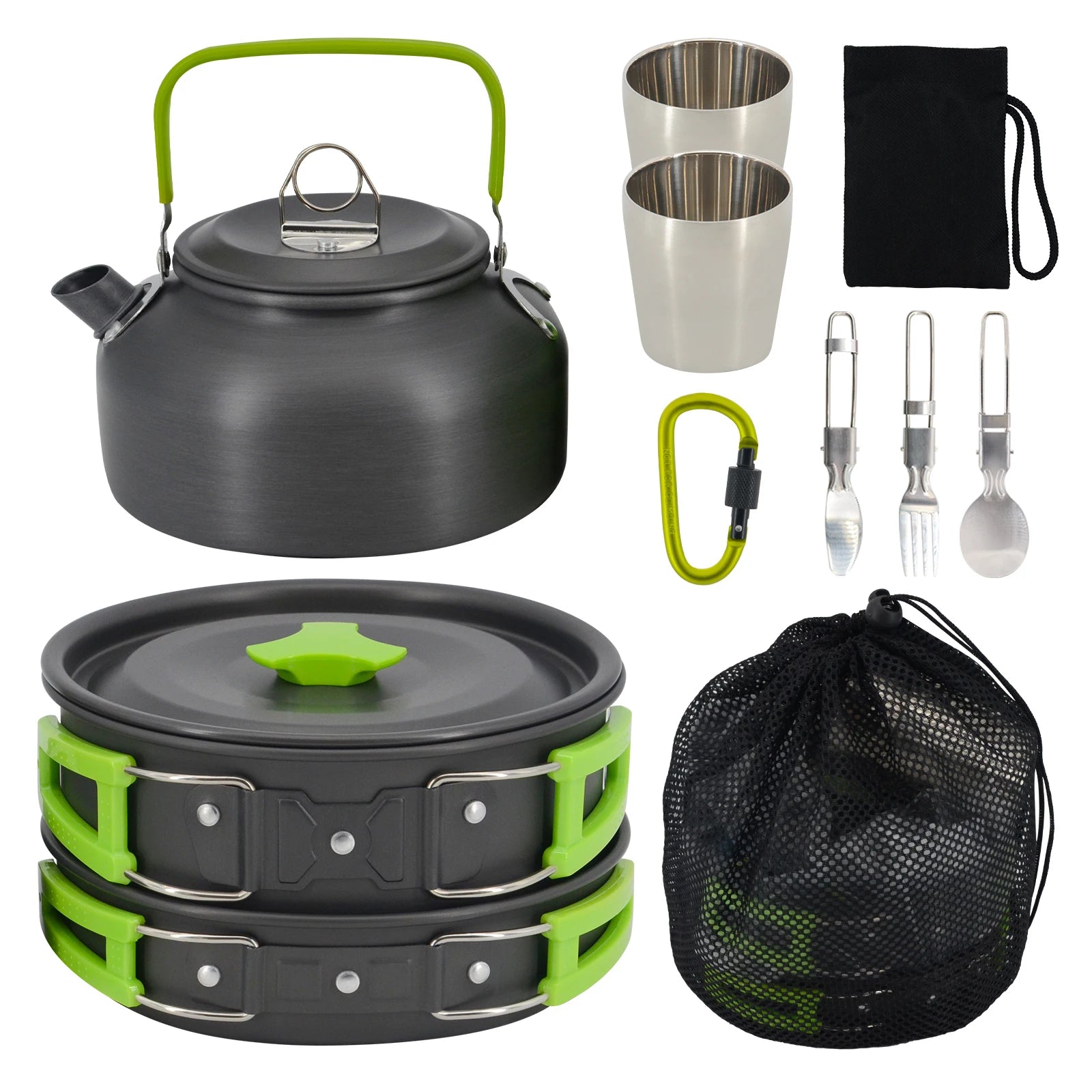 Lightweight Pot Set with Mini Stove and Fork-spoon Set Suitable for Backpacking  Hiking and Picnics.
