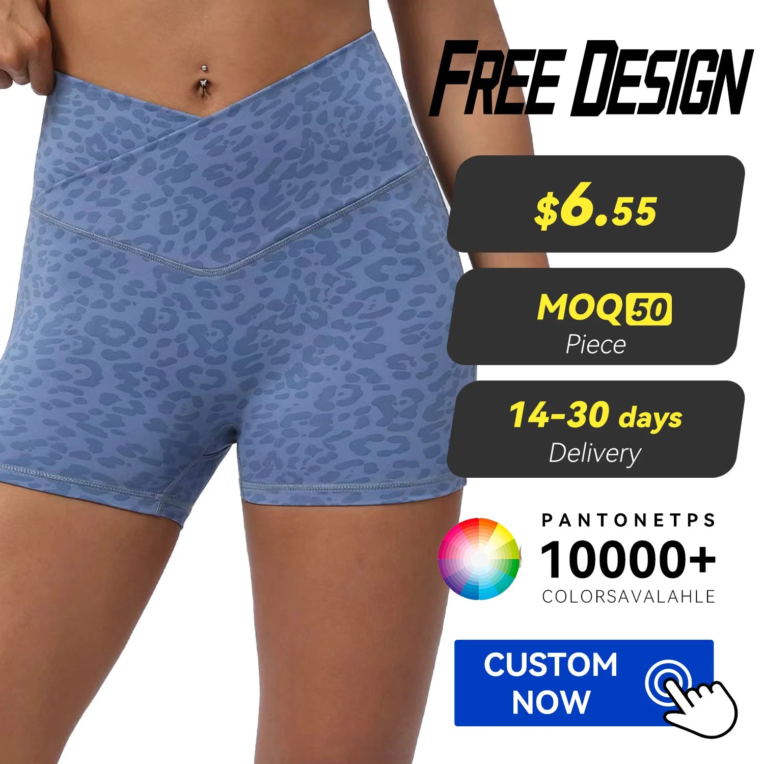 Wholesale Custom Leopard Print Gym Shorts Crossed Waist Butt Lift Quick Drying Women's Workout High Stretch Shorts for Women