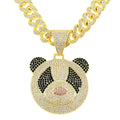 DUYIZHAO Iced Out Hip Hop Large Stereo Black White Cute Panda Pendant Miami Cuban Link Chain Necklace for Men Women Gift