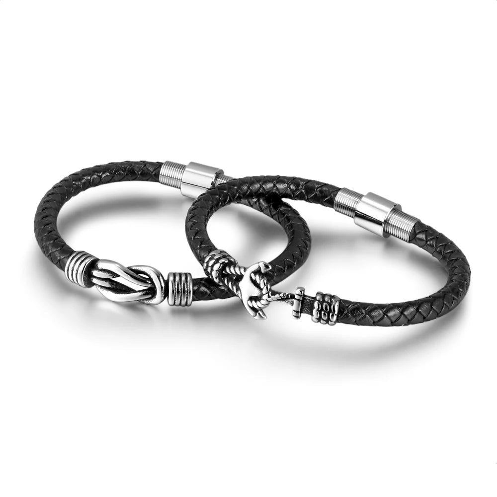 Vintage Diy Stainless Steel Jewelry Bracelet With Personality Anchor Leather  Charm Bracelet