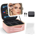 Portable Travel Makeup Bag with LED Light-Up Mirror Adjustable Dividers Zipper Closure PU Cosmetic Toiletries Brushes Case