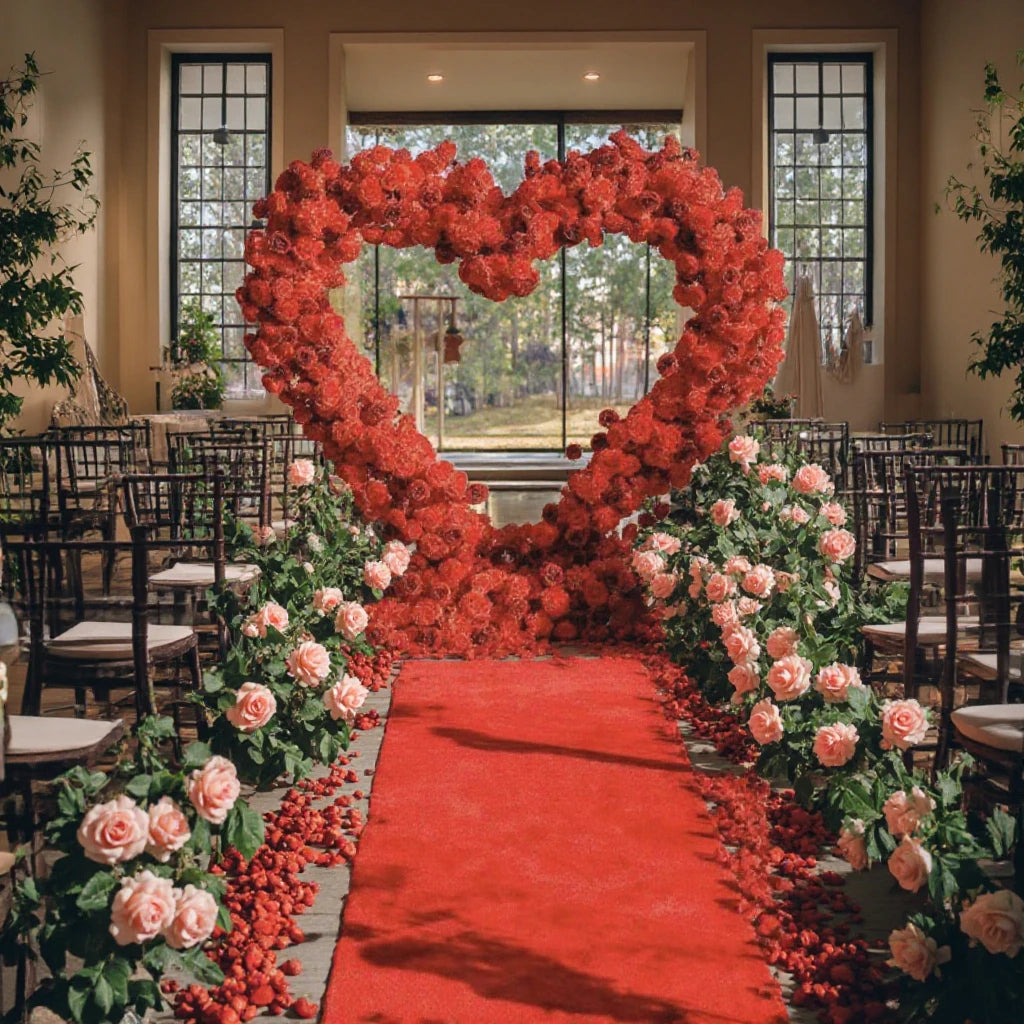 Red Heart Shaped Artificial Flowers Durable DIY Wedding Event Backdrop Decoration Arch Stand