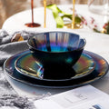 Deep rainbow Pearl Luster Electroplated Dinner Glass Plates Engraved Colorful Glass Serving Plate Dish Bowl Fruit Salad