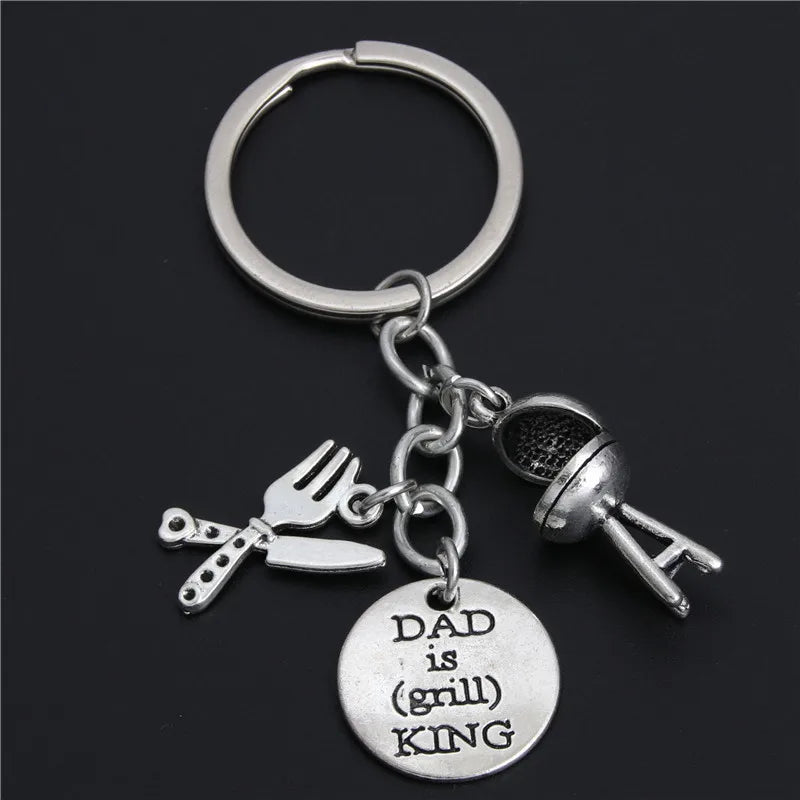 DAD IS (grill) KING Metal Key Chains Key Ring Bag Key Chain Holder Father's Day Gifts for Dad Car Key Chain