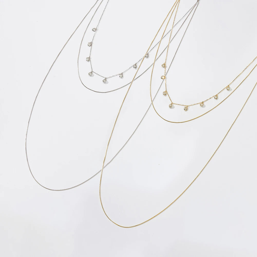 Jiangyuan Minimalist 925 Silver Statement Necklace Fashion Three Layered Snake Chain Station Necklace for Women Girls