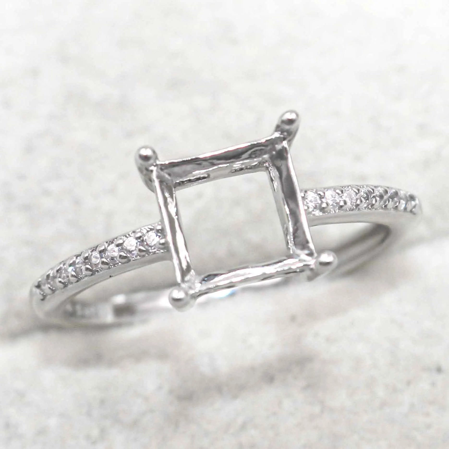 Sterling Silver 7*7mm Semi Mount Ring Square Shape Empty Frame Blank Claws Setting S925 Base Without Center Stone for Inlay DIY