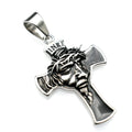 Punk Style Antique Making Stainless Steel Human Faces Cross Pendant 2mm Pearl Chain Necklace for Men