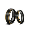 POYA Wholesale Two Tones 5mm 6mm 8mm Black Gold Line Tungsten Ring Set Wedding Band for Men Women