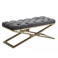 Luxury Living Room Bench Gold Stainless Steel Legs Leather Velvet Chairs Modern Salon Sofa Bed End Stool High-Density Sponge MegaBDM
