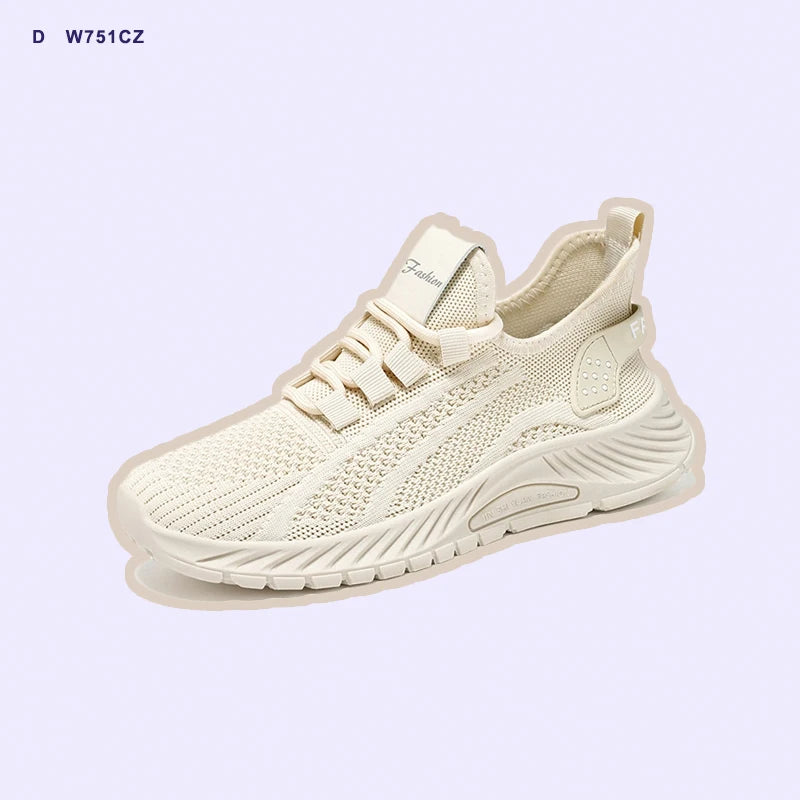 Women's Trendy Mesh Fabric Casual Sneakers Breathable Lace-Up Sport Shoes Flat and Chunky Style for Spring Walking