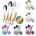 Luxury Hammered Stainless Steel Flatware Set with Gold Plating Mirror Polished Cutlery for E-commerce