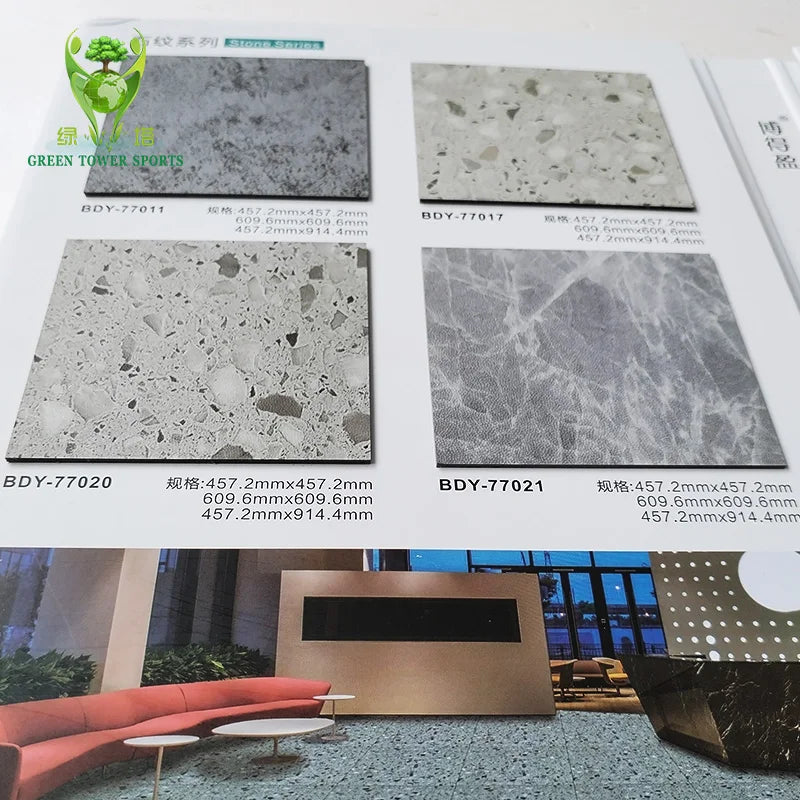 Stone LVT Tile PVC Flooring Waterproof Glue Down Pisos De Vinil for Apartments and Home Renovation Projects