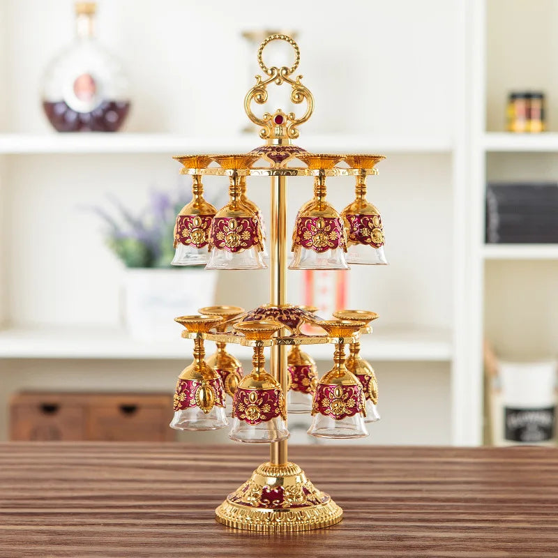 QIAN HU Vintage Decoration Turkish Coffee Tea Cup Set Wine Glass Cup With 2 Layer Holder