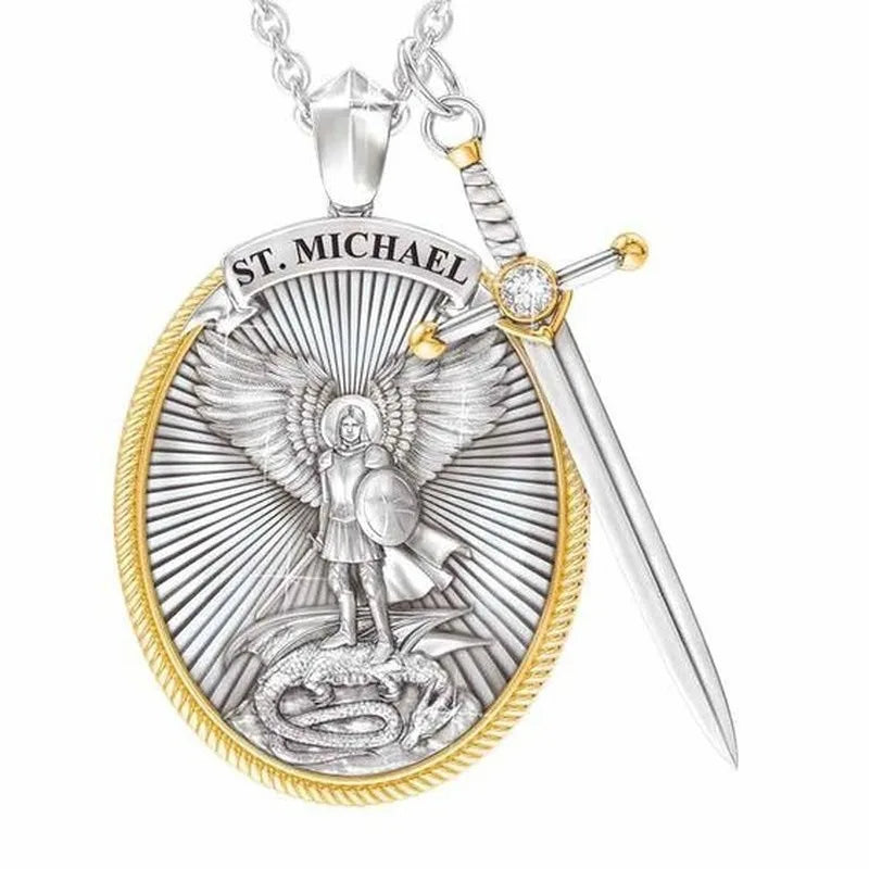 Factory Price Catholic Medal Alloy Amulet Pendant Necklace ST. MICHAEL the ARCHANGEL Religious Jewelry
