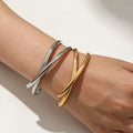 High Quality Personality 18K Gold Plated Smooth Stainless Steel Cuff Bracelet  Women Two Layer Line Cross Opening Cuff Bangles