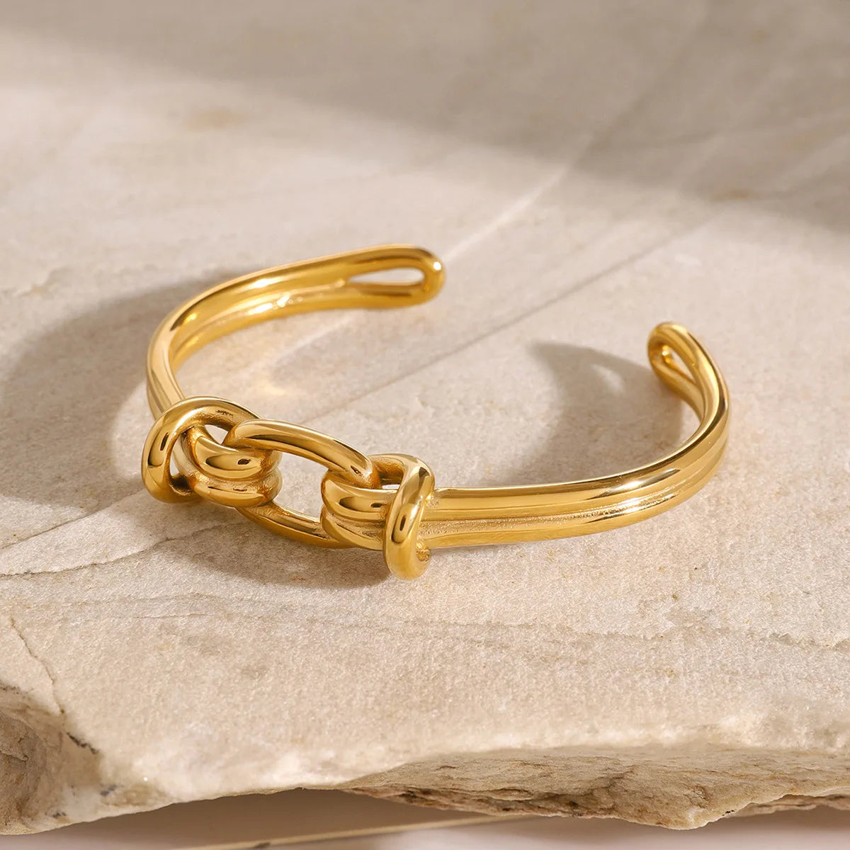 New Adjustable Trendy 18K Gold Stainless Steel Bracelet Double Knot Cuff Bracelets
