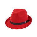 Bowler Derby Wool Felt Fedora Hat Short Brim Jazz Hat With Belt Buckle