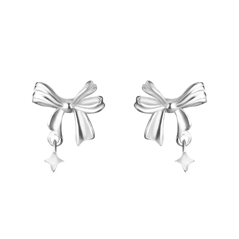Wholesale Trendy 925 Sterling Silver Minimalist Stud Earring Fine Jewelry Small Bowknot Star Pendant Earrings for Girls