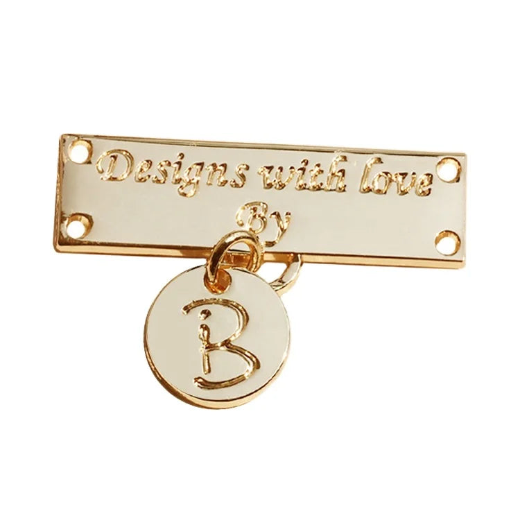 Zinc Alloy Brand Gold logo Metal Tags Designs Decoration Garment Round Charms Accessory for Scarf