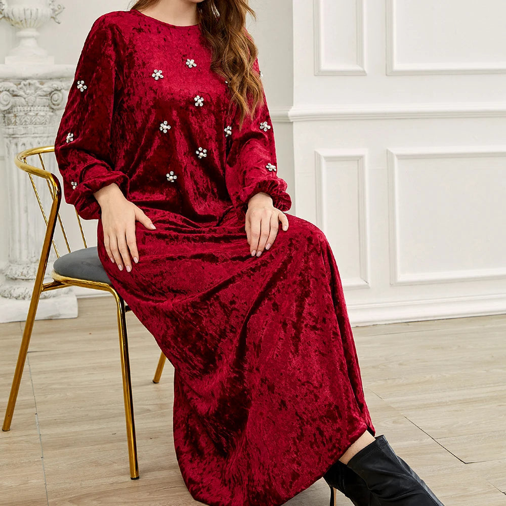 Zaynab Velvet Abaya Muslim Evening Dresses Long Sleeves Muslim Wedding Dress Abaya Women Muslim Dress Dubai Abaya