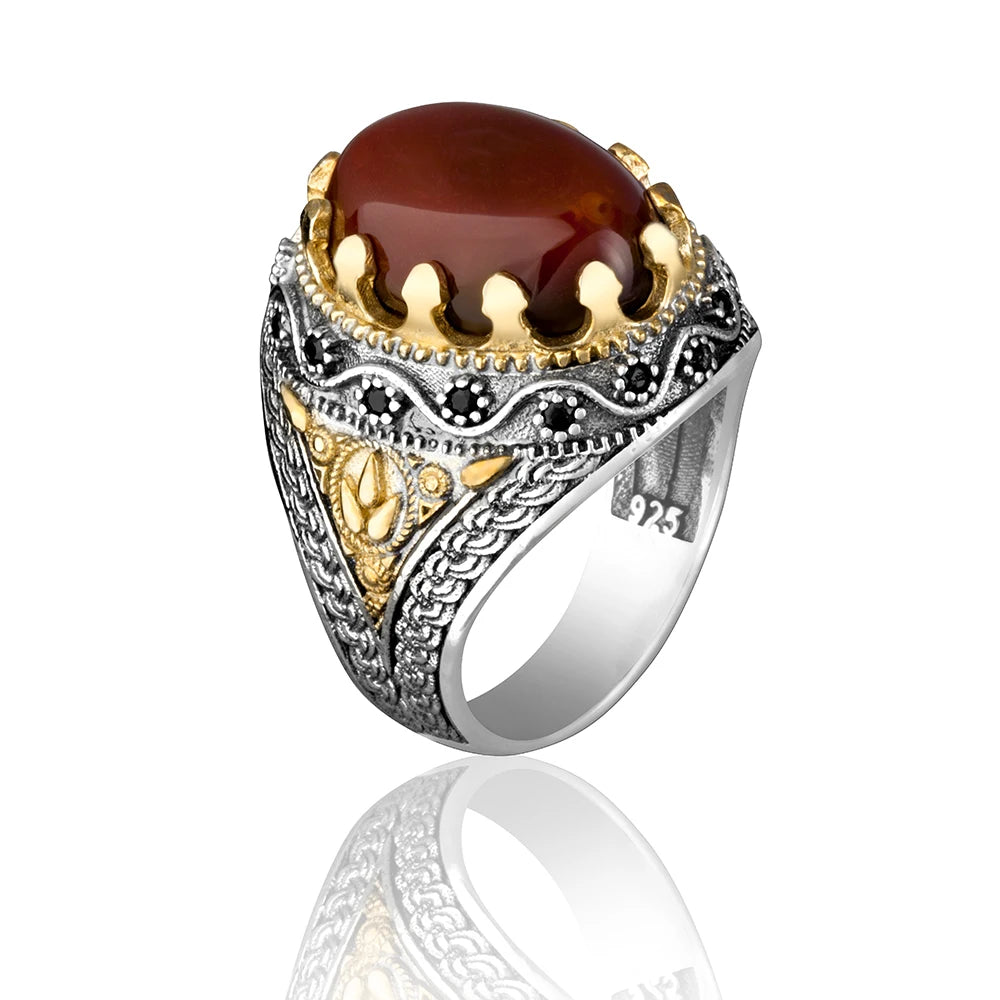Classic 925 Sterling Silver Agate Men’s Ring – EU Local Stock