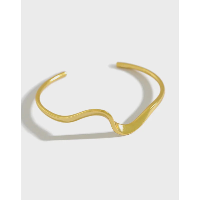 Fashion 925 Sterling Silver Geometric Wave Open Cuff Bangles for Women