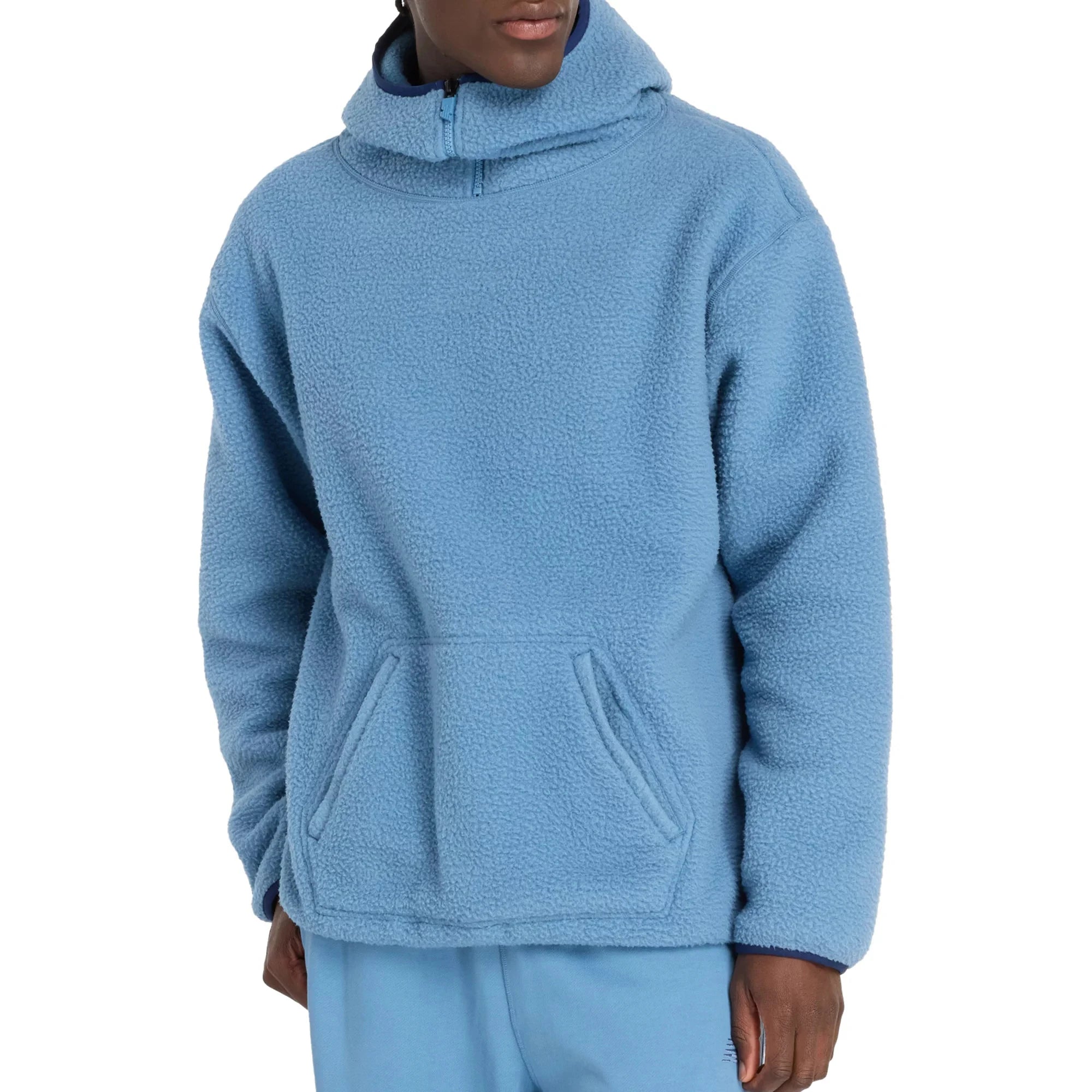 Men's Comfortable Oversized Sherpa Jacket High Neck Hooded Front Kangaroo Pockets Fleece Jacket