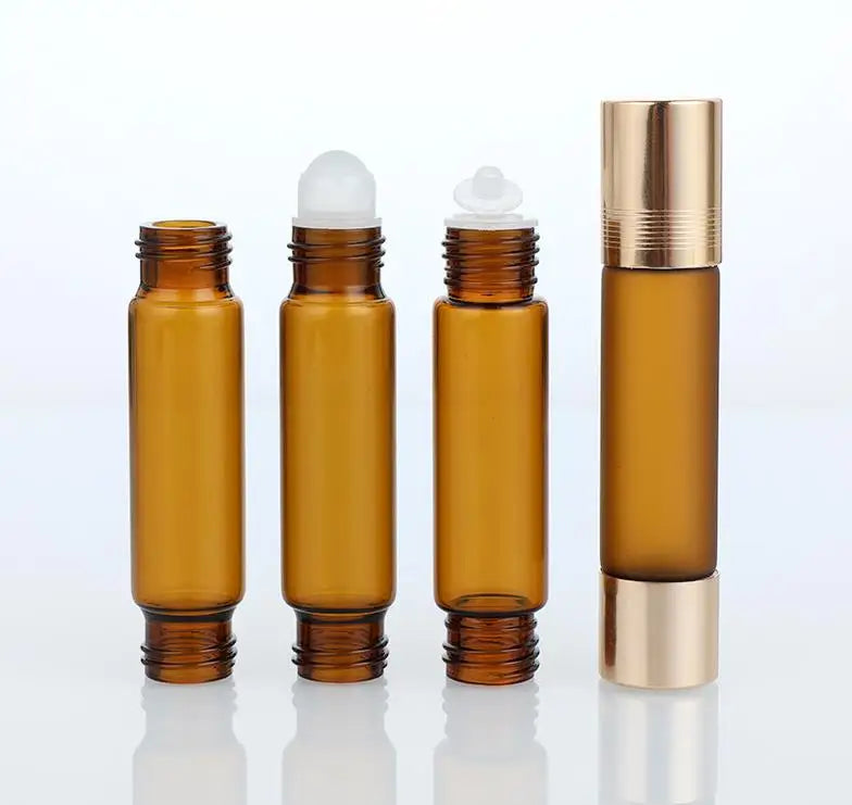 10ml Amber Double Head Glass Roll on Bottle With Orifice Reducer Essential Oil Glass Bottle
