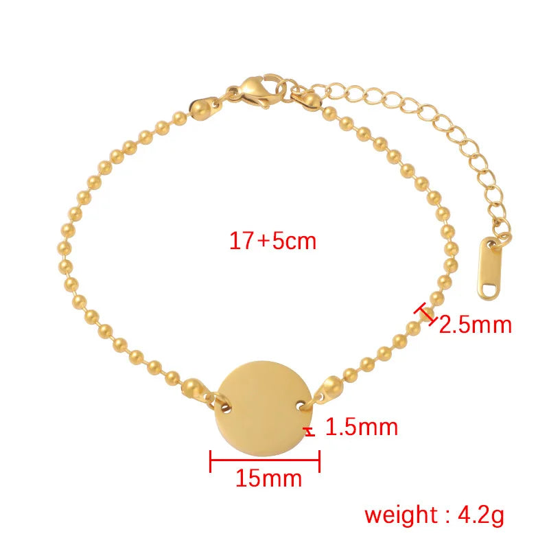 Stainless Steel Diy Jewelry Adjustable Extend Link Chain 2.5mm Ball Chain Engravable Logo Blank 15mm Round Pendant Bracelet
