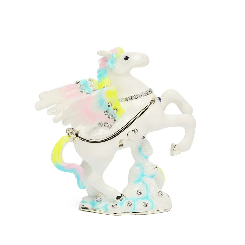 SHINNYGIFTS Hand Painted Unicorn Trinket Box Hinged Enameled Jewelry Box Unique Mini Ring Earrings Organizer Birthday Gift