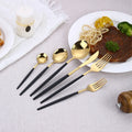 Nordic Style Vintage Mirror Polish Wedding Knife Fork Spoon Black Gold Stainless Steel Cutlery Set for Home Use