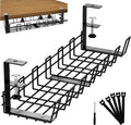 No Drill Cable Tray Basket for Wire Management Sturdy Metal Cable Management Under Desk with Clamp for Home Office