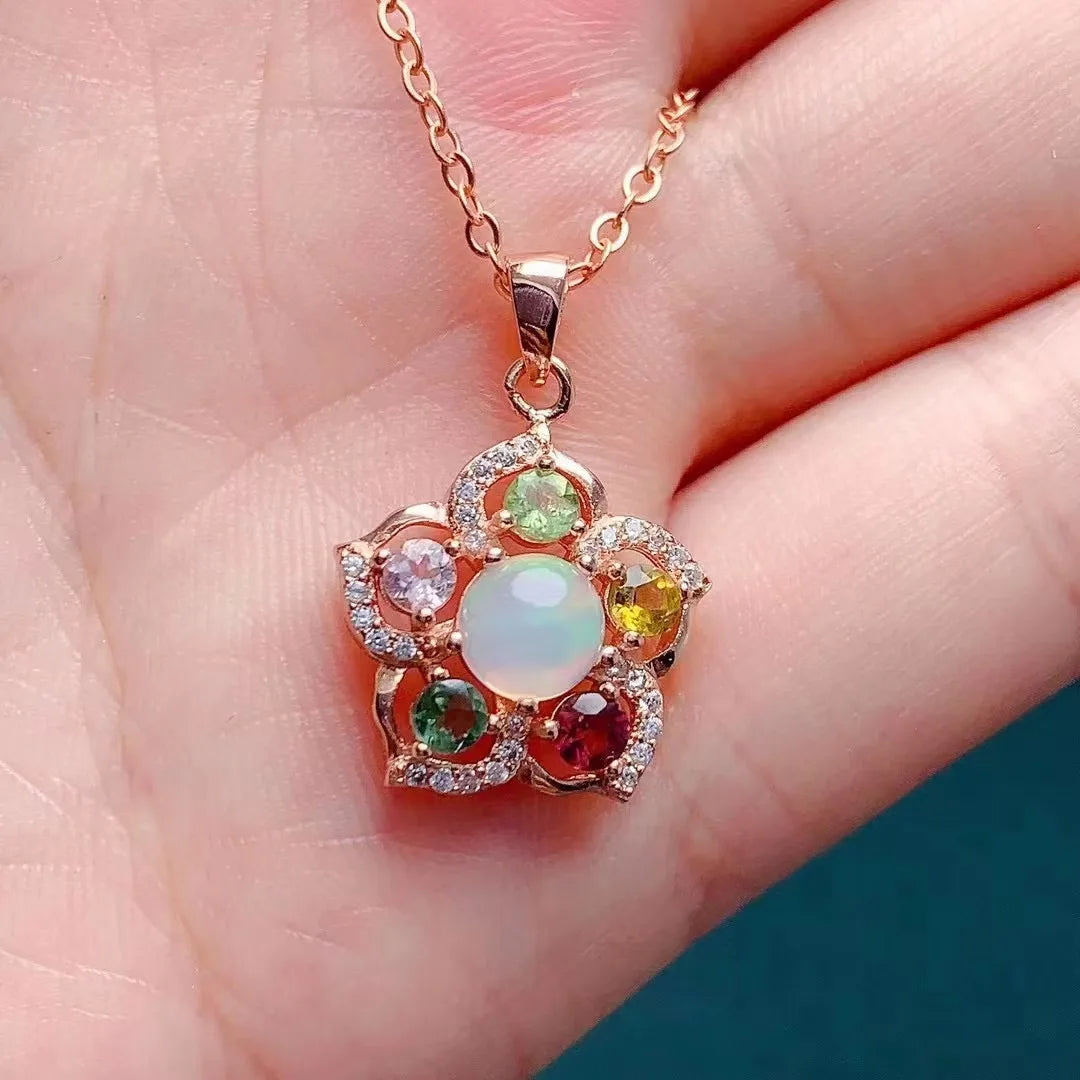 Choker Necklace New Design 925 Sterling Silver Natural Opal with Rose Gold Plated for Gift CMA Certified