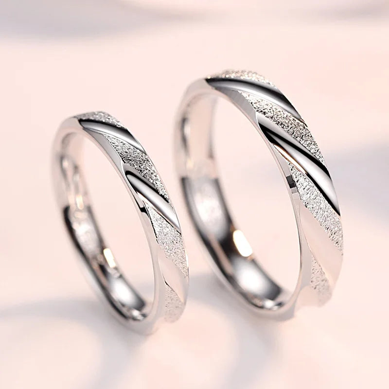 S925 Sterling Silver Rhodium Plated Trendy Promise Rings for Couples Wedding Engagement Party Rings for Lovers
