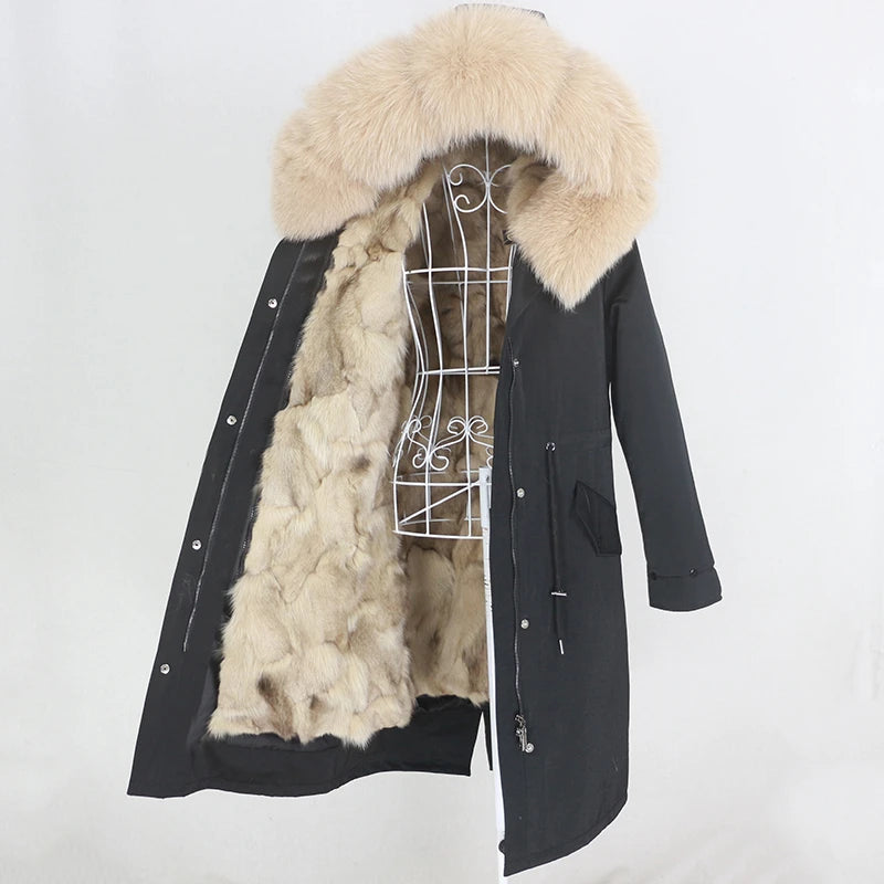 OFTBUY New X-Long Women's Winter Parka Waterproof Jacket Natural Real Fox Fur Hood Thick Warm Detachable Streetwear Outerwear
