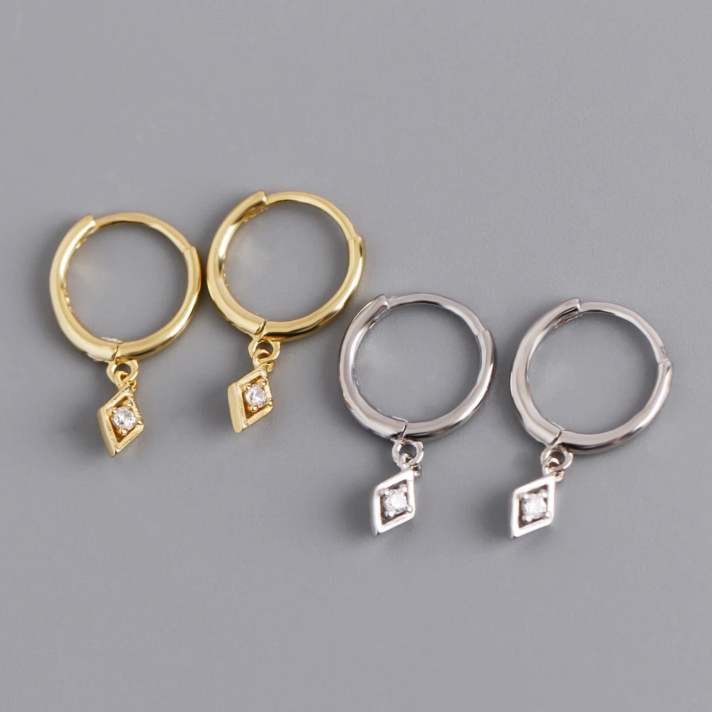 Fashion Jewelry 925 Silver Earrings Jewelry 18K Gold Plated Square Shape Small Zircon Sterling Silver Hoop Earrings for Women